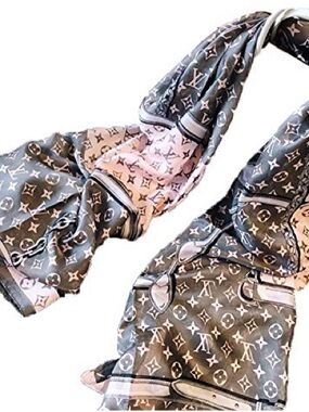 Louis Vuitton Gray and Light Pink Monogram Silk Scarf